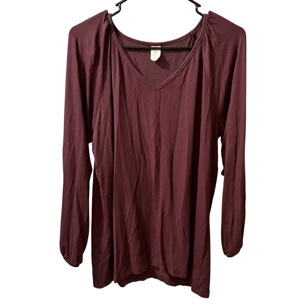 Kate Quinn Bamboo Collection Burgundy V-Neck Long Sleeve Top LARGE